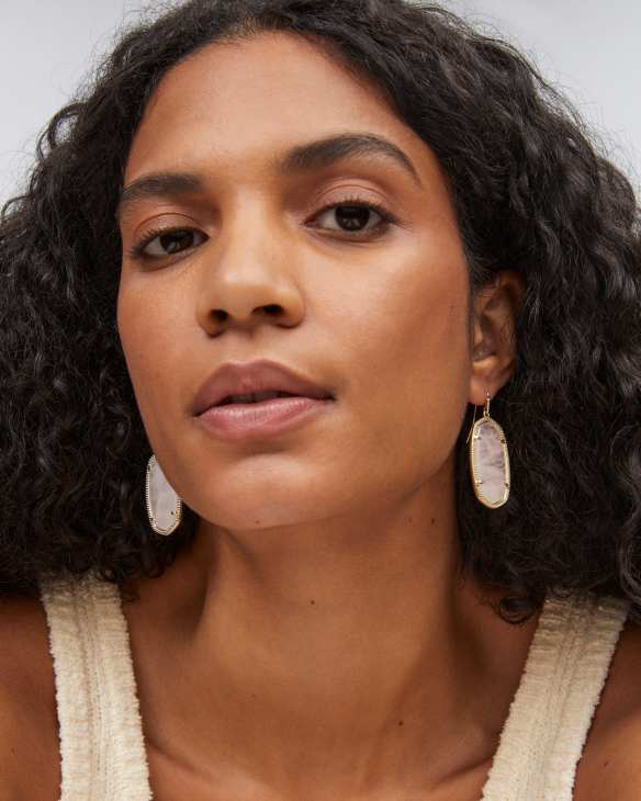 Elle Gold Drop Earrings in Rose Quartz